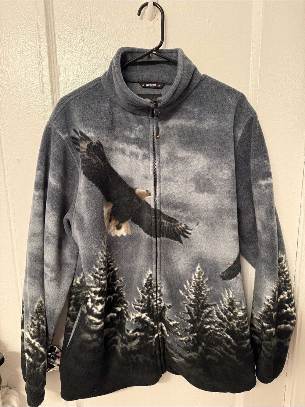 Wildkind Men's Grey Eagle Graphic Fleece Jacket